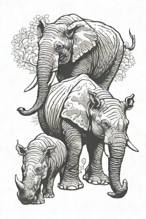 elephant, rhino, hippo tattoo design idea