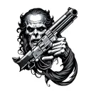 Wizart with gun intertwined tattoo design idea