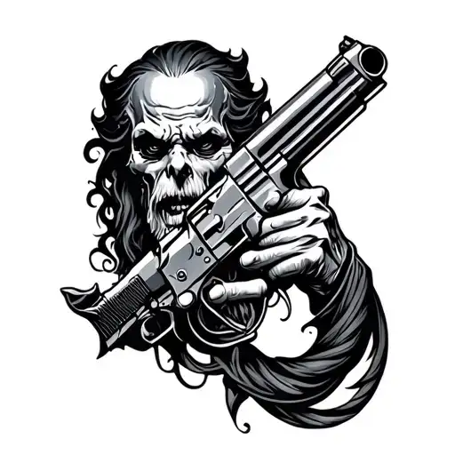 Wizart with gun intertwined tattoo design idea