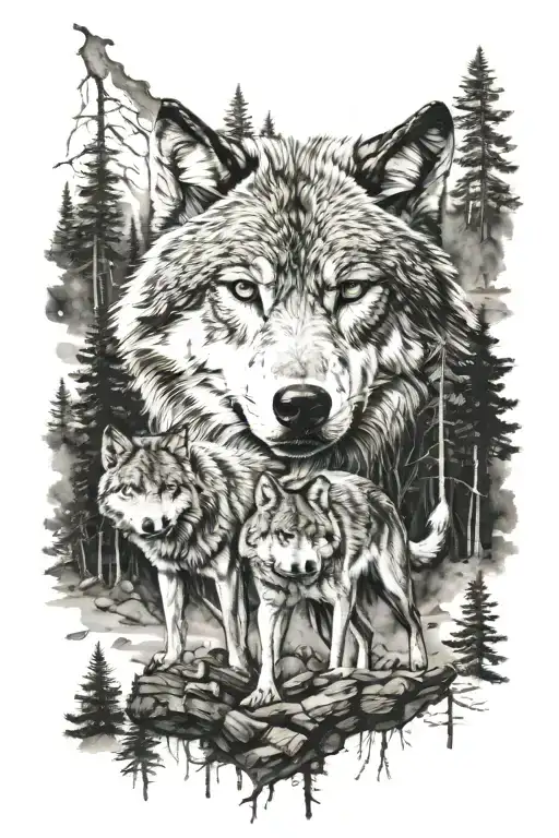 wolf pack woods tattoo design idea