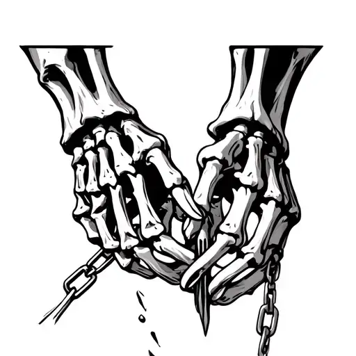 skeleton hands holding chain broken tattoo design idea