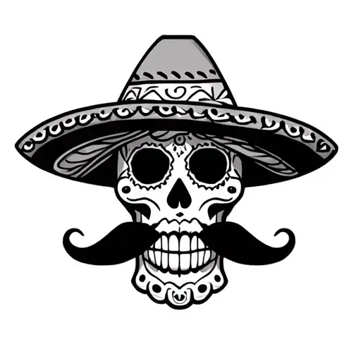 Mexican sugar skull with mustache and sombrero  tattoo design idea