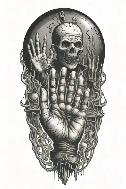 horror movie inspired tattoo featuring iconic symbols such as a balloon and freddy krueger hands tattoo design idea