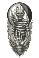 horror movie inspired tattoo featuring iconic symbols such as a balloon and freddy krueger hands tattoo design idea