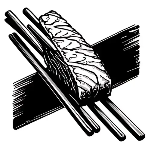 chopsticks holding a piece of sashimi with sushi ginger tattoo design idea