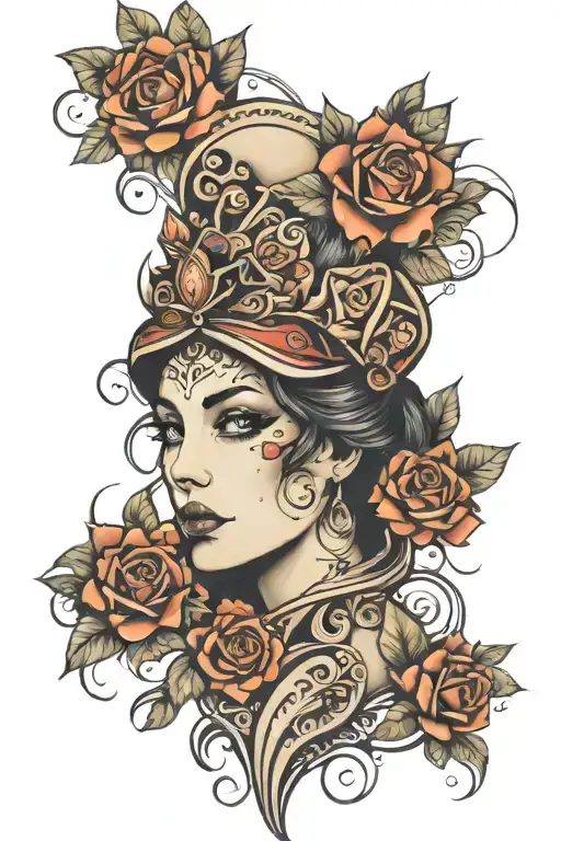 piesces woman face tattoo design idea