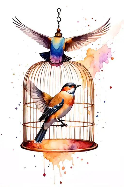 Bird Flying Out Of Cage performing tattoo design idea
