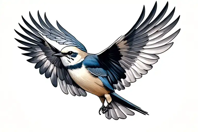 mocking bird flying tattoo design idea