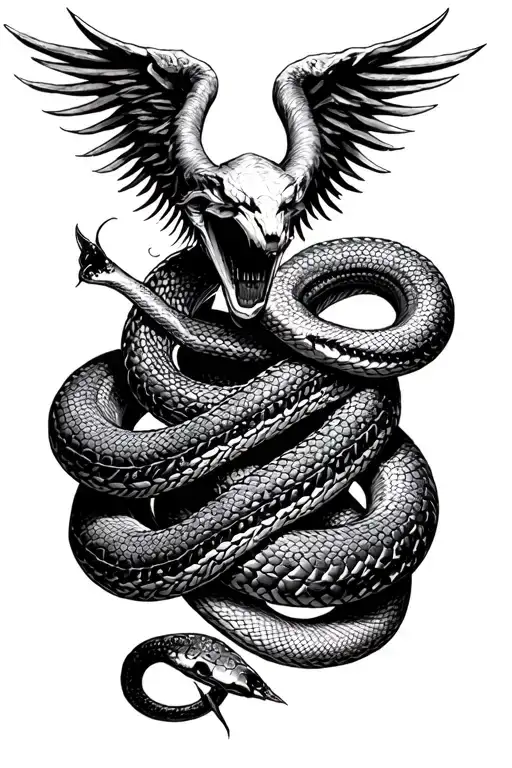 the fall of lucifer and a snake intertwined tattoo design idea