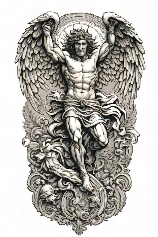 angel falling, Greek god, Greek mythology, growth, scales tattoo design idea