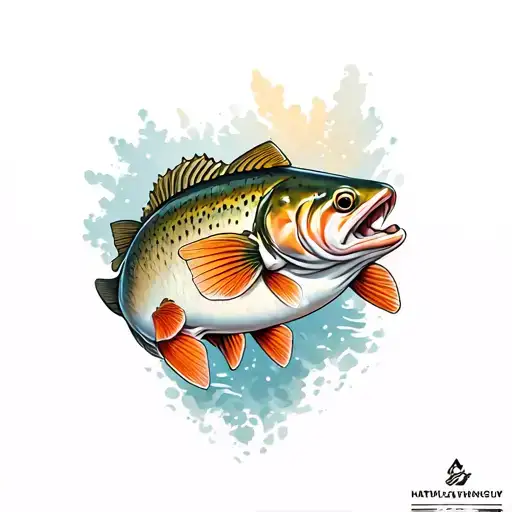 trout with landscape tattoo design idea