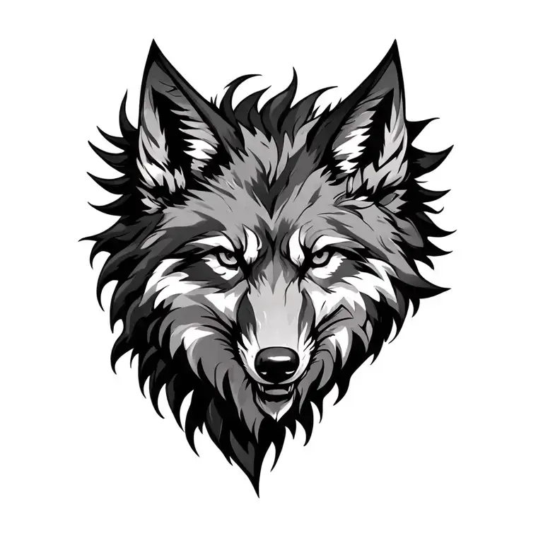 demon wolf with an angle fox heart shaped tattoo design idea