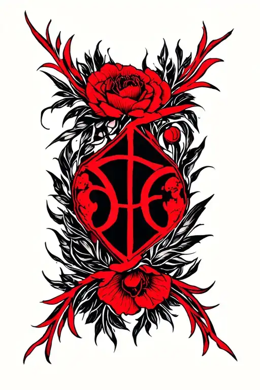 Minimalist tattoo “Amor Fati”. Clean sharp outlines, no shading, no gradients. Black and red. Without flowers tattoo design idea