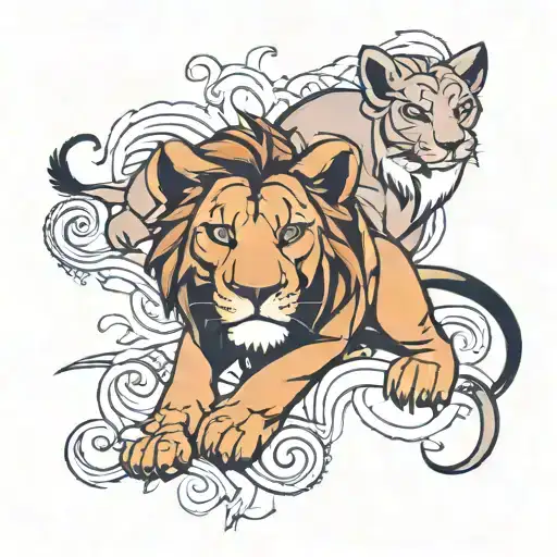 Make me a full sleeve tattoo with Simba, Timon, pumbaa, zazuu, mufasa, and scar on it tattoo design idea