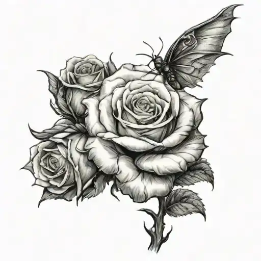 long stem rose with dragon wrapped tattoo design idea