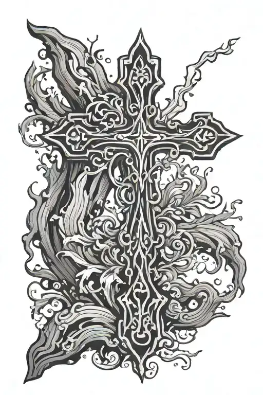 wood grain Cross tattoo design idea