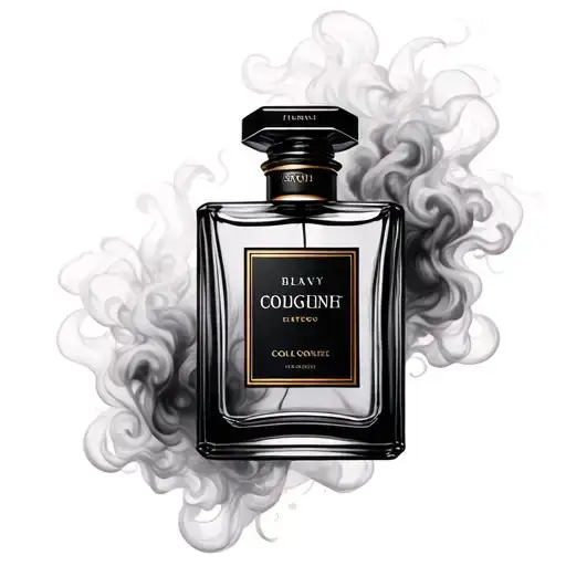 A bottle of cologne with a mysterious mist rising from it, creating a hauntingly beautiful image tattoo design idea