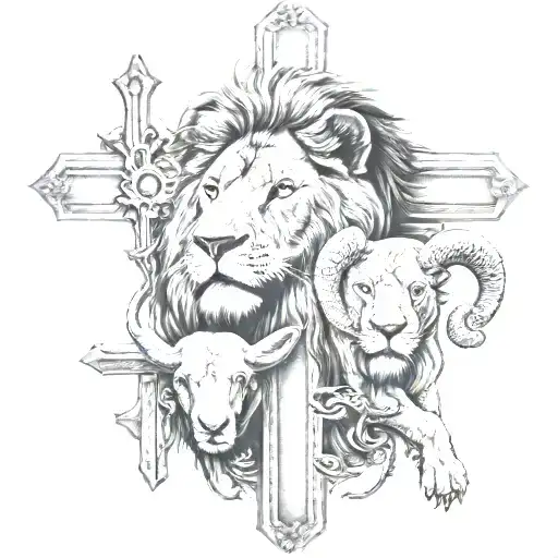 lion and lamb 3 crosses tattoo design idea