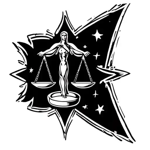simple libra zodaic sign in middle of stars and spirt relm tattoo design idea