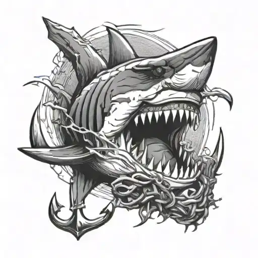 great white shark navy anchor tattoo design idea