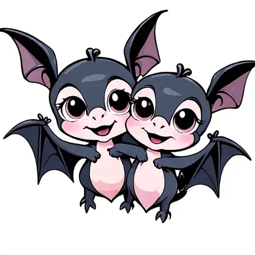 two cute disney looking female bats with big eyes that are hugging and have been best friends for years tattoo design idea