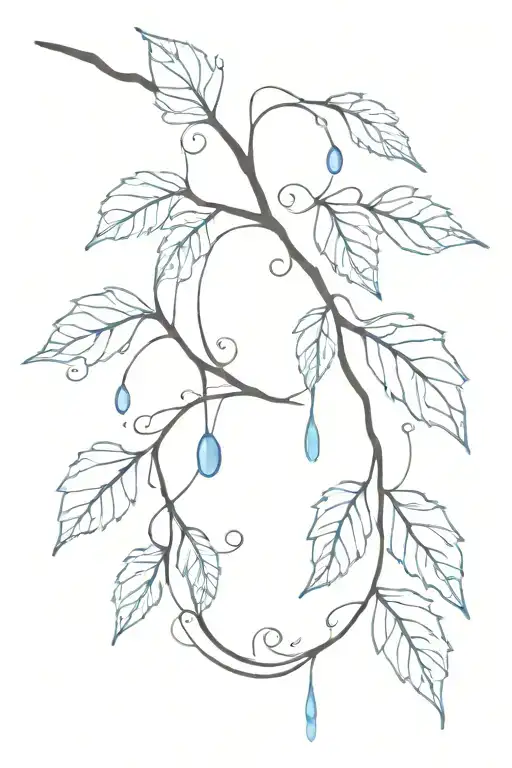 Blue leaves on vine falling dripping blue blood tattoo tattoo design idea
