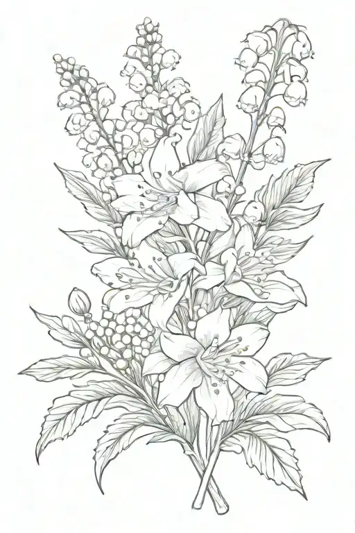 lily of the valley, hawthorn flower, aster flower, carnation tattoo design idea