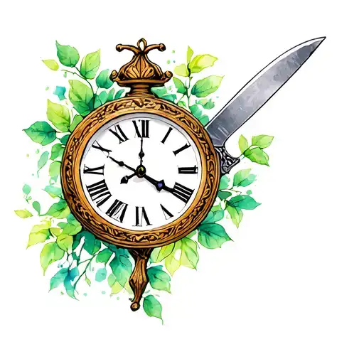 hat clock vines knife alice in wonderland tattoo tattoo design idea