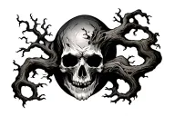 Old tree, deads mans on him tattoo design idea