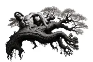 Old tree, deads mans on him tattoo design idea