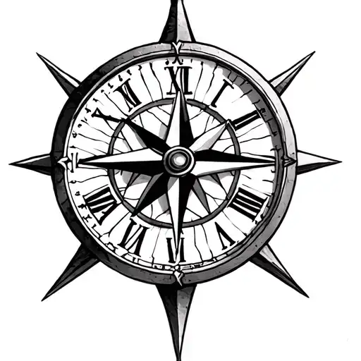 compass and clock tattoo design idea