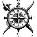 compass and clock tattoo design idea
