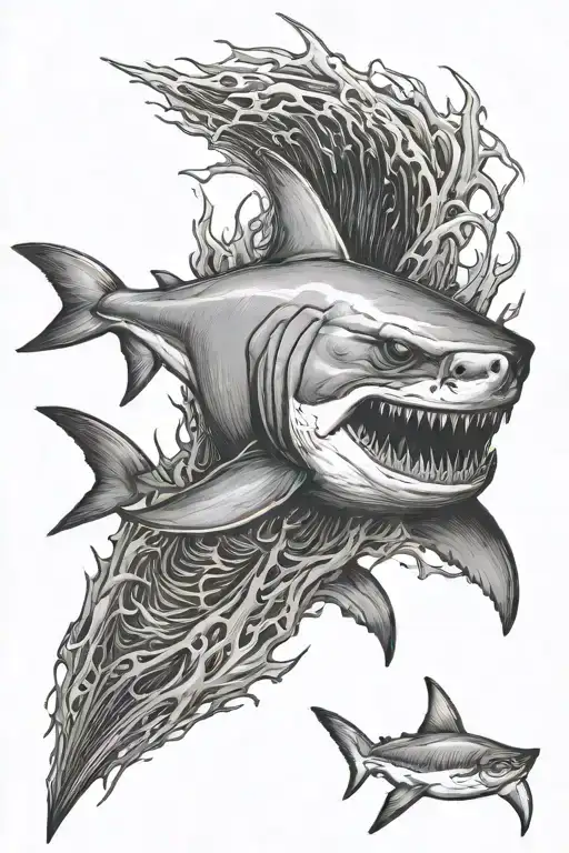 Undead great white shark fin tattoo design idea