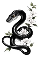 Black Mamba with cherry blossom and sampaguita flower in Japanese style tattoo design idea
