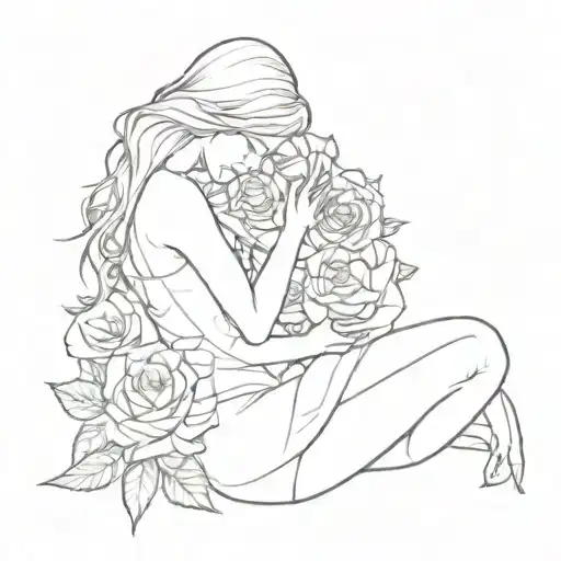 women kneeled crying with roses intertwined tattoo design idea