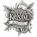 Krystal name with shaded clouds surrounding tattoo design idea
