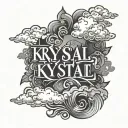 Krystal name with shaded clouds surrounding tattoo design idea