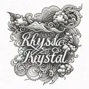 Krystal name with shaded clouds surrounding tattoo design idea