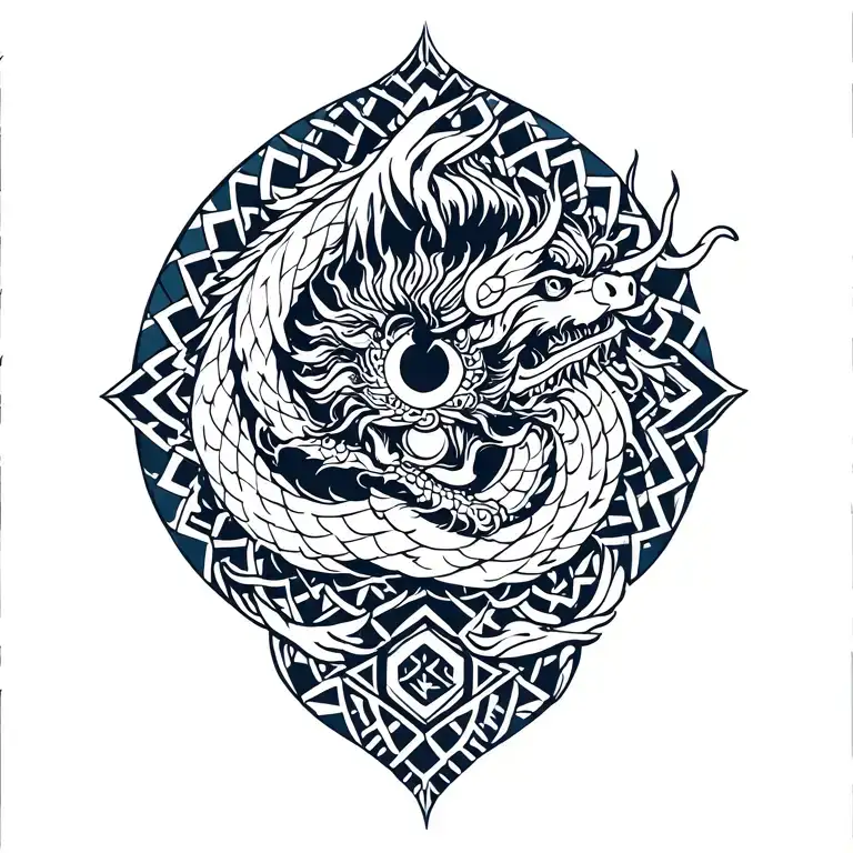 want a Japanese-style dragon tattoo that starts on my shoulder with a geometric Tibetan-inspired mandala. The mandala sh tattoo design idea