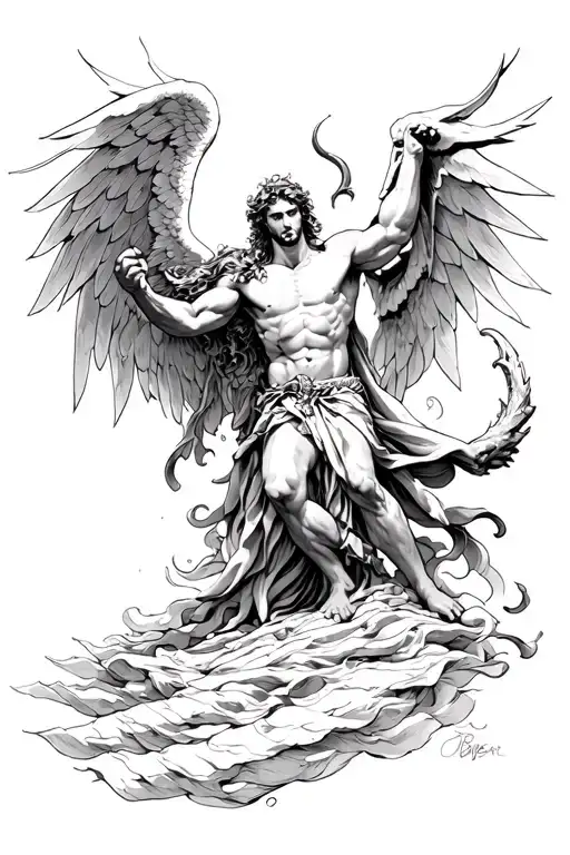 Archangel Michael fights against Lucifer tattoo design idea