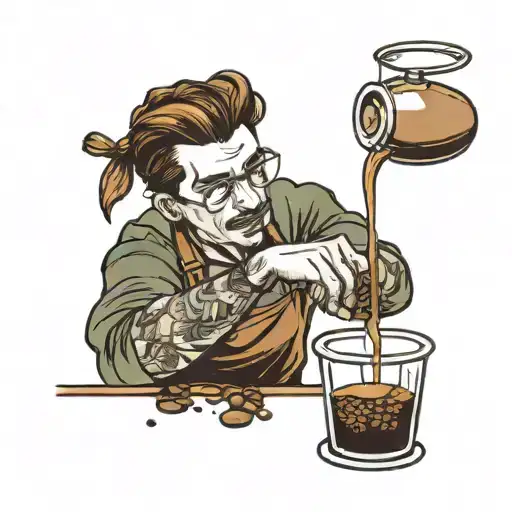 barista pouring coffee beans tattoo design idea