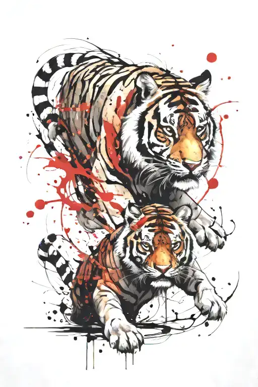 tiger fighting tattoo design idea