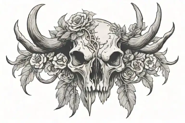 black elk skull with antlers tattoo design idea