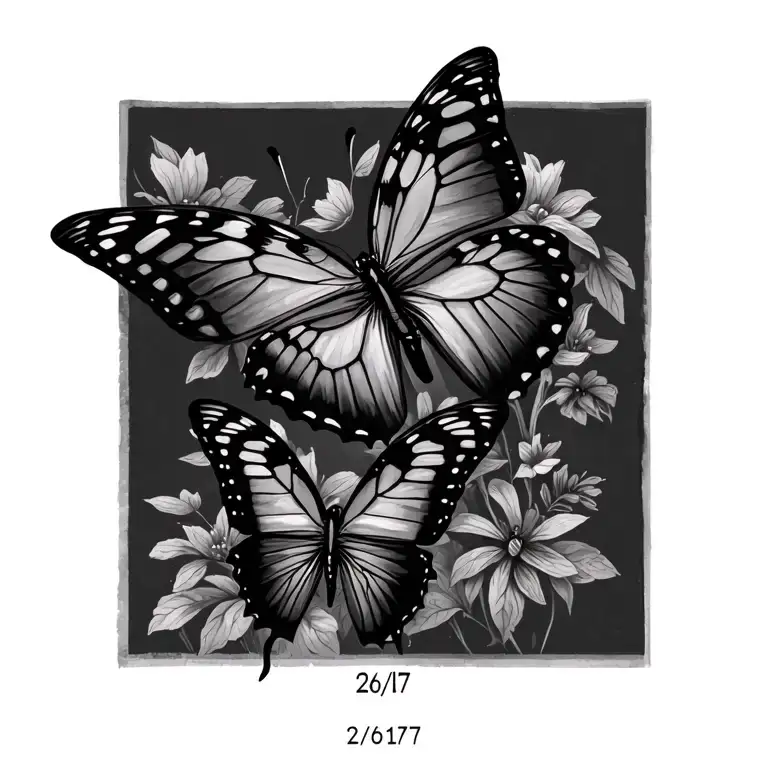 butterflies with the date 2/6/17 small tattoo design idea