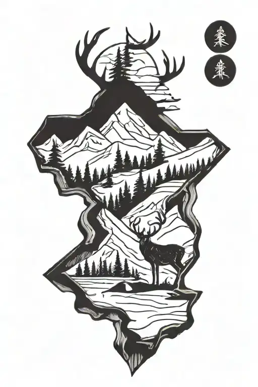 minimalism mountain and deer tattoo design idea