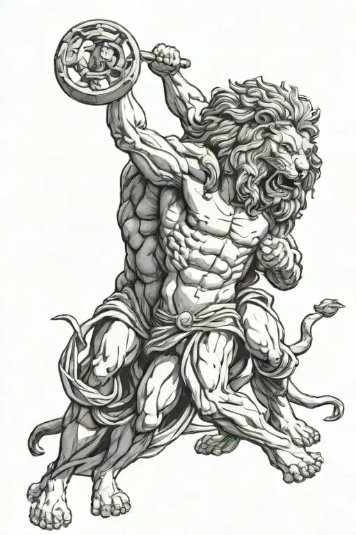 hercules fighting the nemean lion wearing tattoo design idea