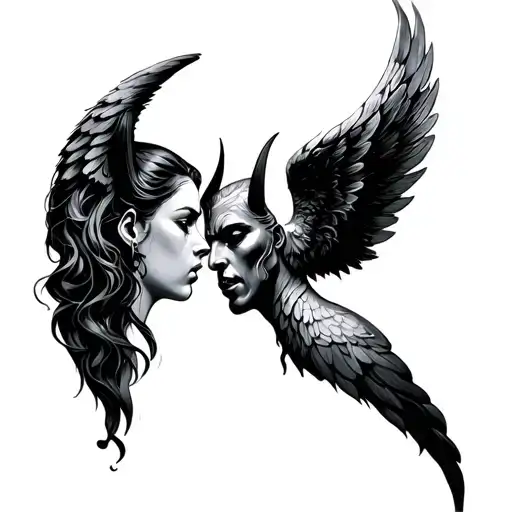 Angel And Devil Whispering In Ear tattoo design idea