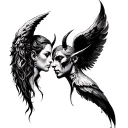 Angel And Devil Whispering In Ear tattoo design idea