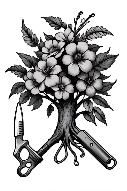 Electrician tools shaped like trees and flowers tattoo design idea