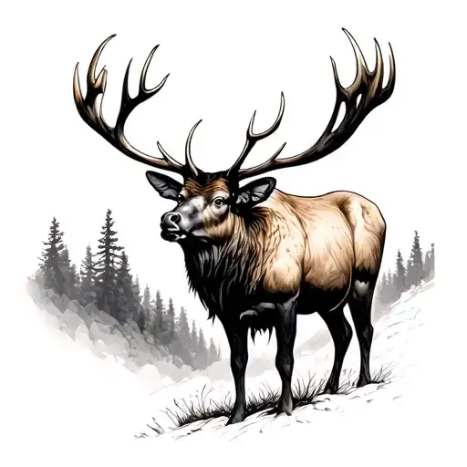 Bull Elk tattoo design idea